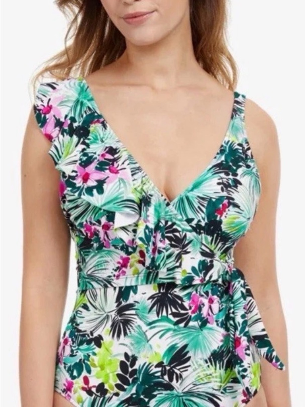 NWT Profile By Gottex Green and Pink Tropical Floral One-Piece Size 14